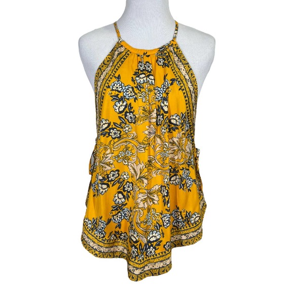 Free People Sofia Printed Halter Top Large Yellow Paisley Scarf Boho Festival - Picture 2 of 10